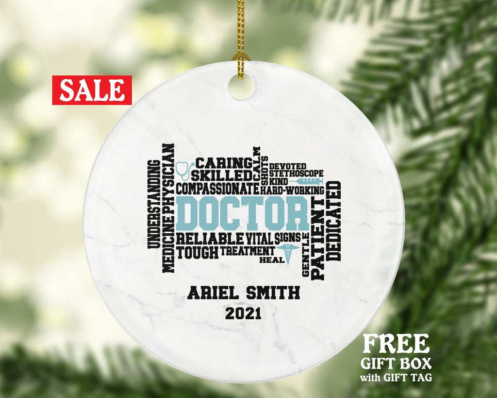 Doctor Christmas Ornament Personalized - Medical Doctor Health Worker Gift from Patient for Physician Practitioner MD