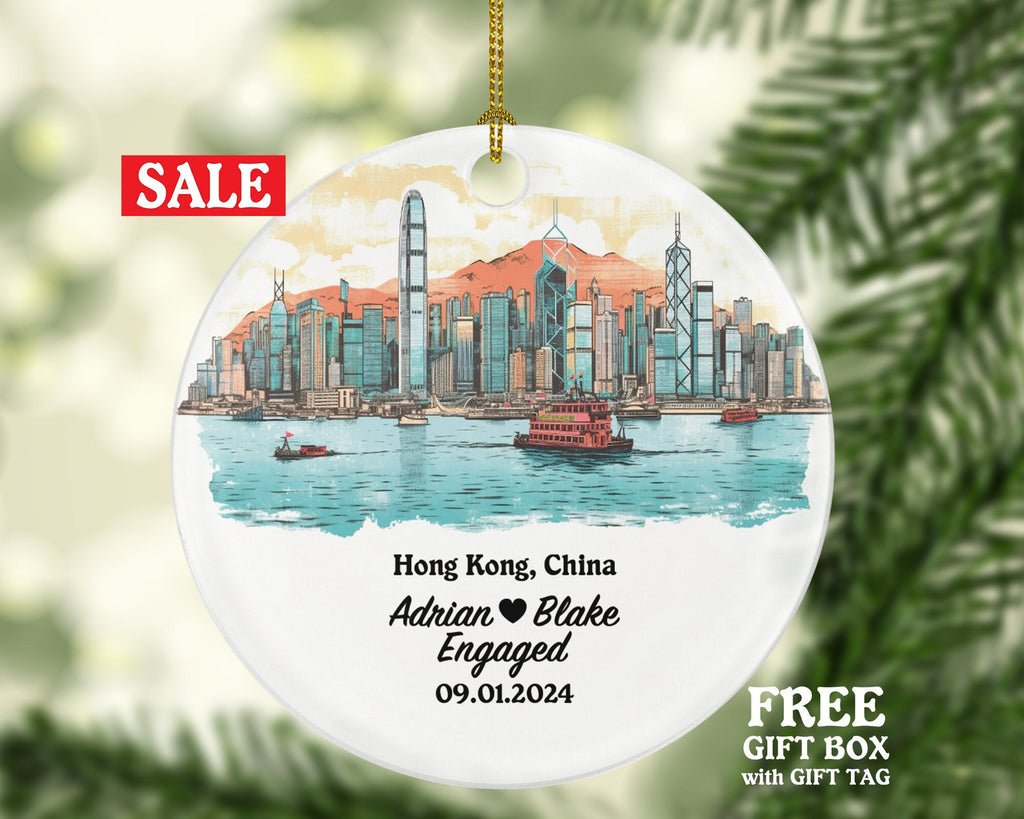 Hong Kong Christmas Ornament Personalized - Engaged Married Family Together Couple Travel Honeymoon Engagement Marriage