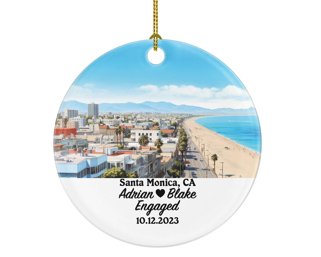 Santa Monica California Christmas Ornament Personalized - CA Engaged Married Family Together Couple Travel Honeymoon Engagement Marriage