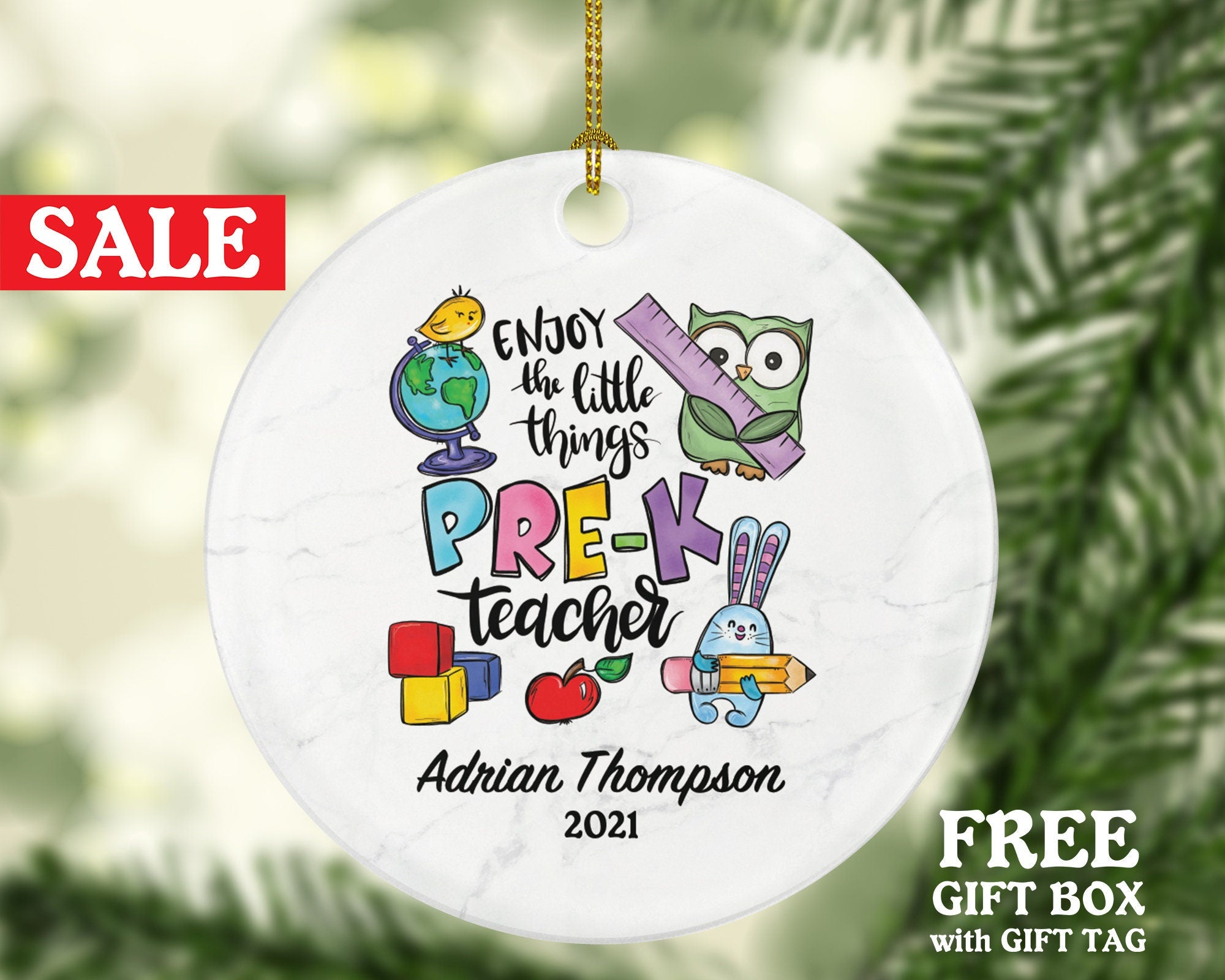 Pre-K Teacher Ornament Personalized - Teaching Custom Gift from Student Appreciation Mr Mrs School Graduate Graduation