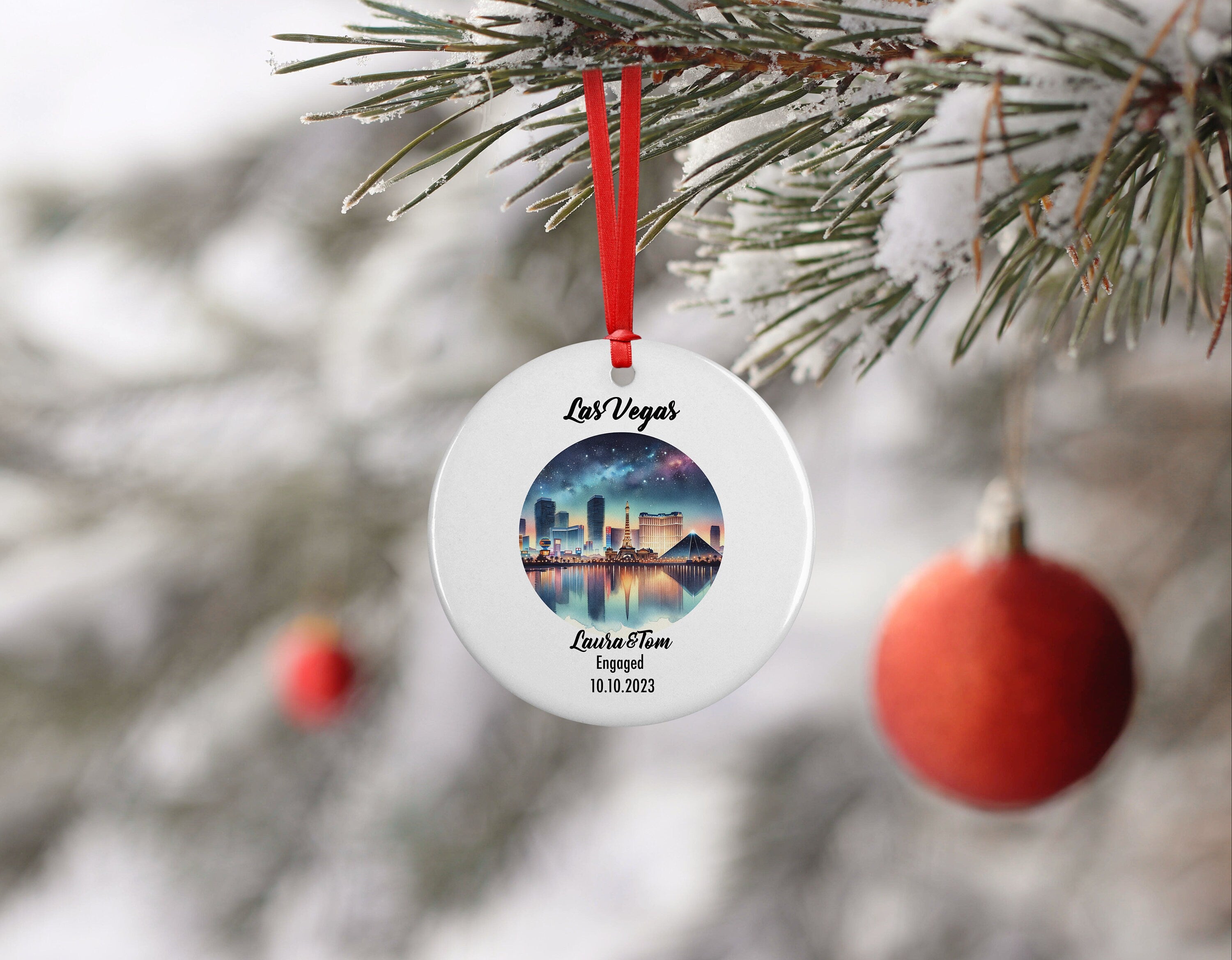 Las Vegas Ornament, Engagement, Married, Travel, Gift for Engaged Couple, Engagement Gift, Trip, Vacation Souvenir