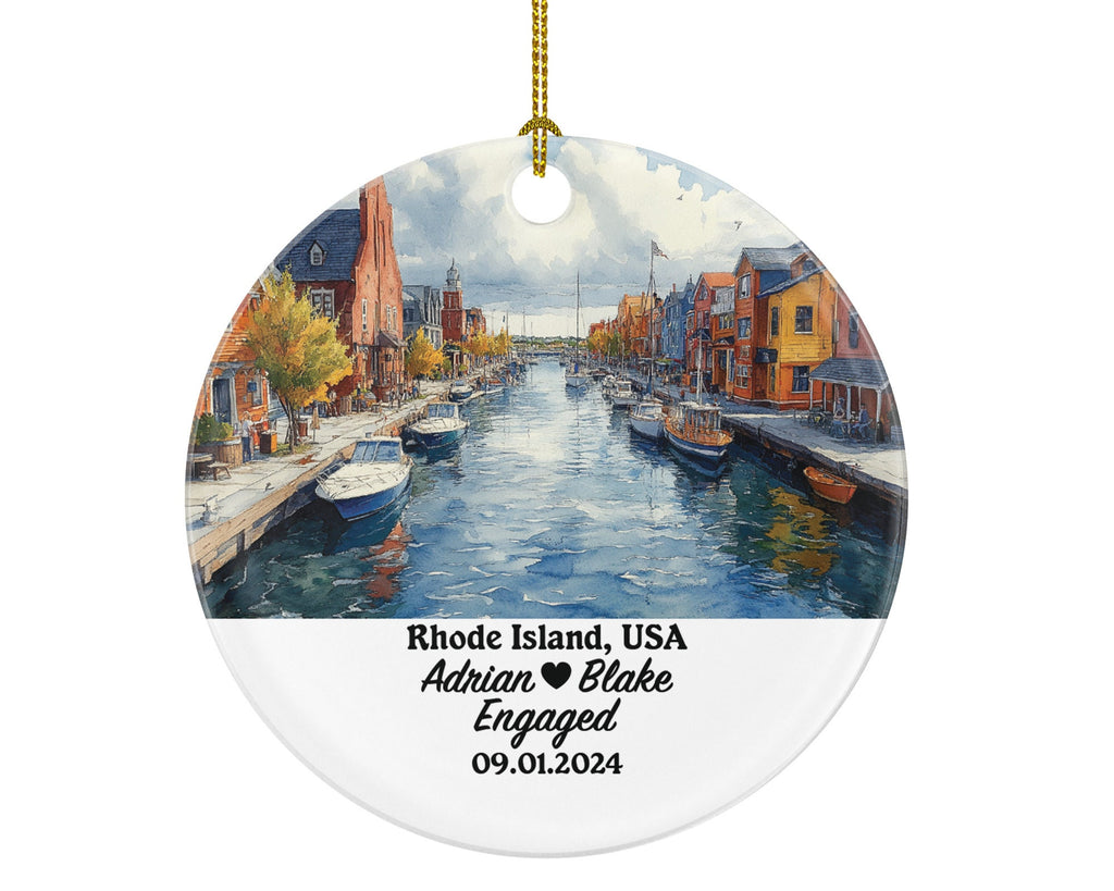 Rhode Island Christmas Ornament Personalized - RI Engaged Married Family Together Couple Travel Honeymoon Engagement Marriage