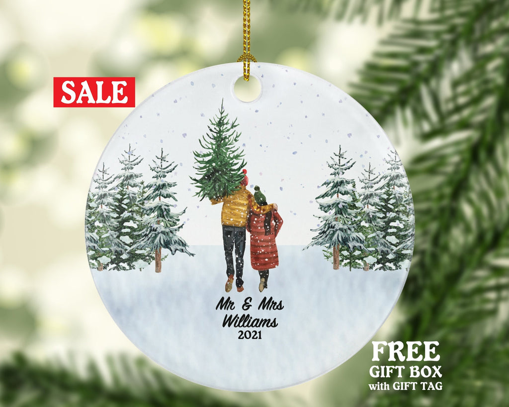First Christmas as Mr & Mrs Married Couple Christmas Ornament Personalized - Newlywed Mr. and Mrs. Wedding Gift - Winter Couple in Snow