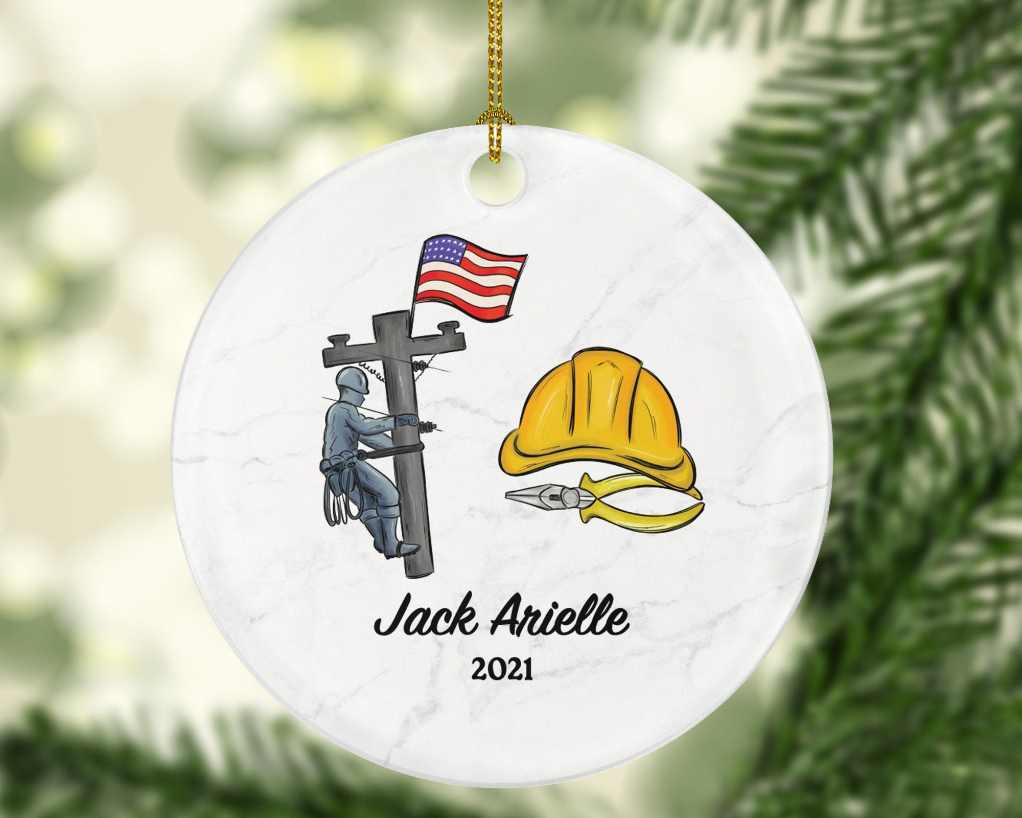 Lineman Electrician Christmas Ornament Personalized - Electrical Worker Lineman Custom Gift - Boss Worker Employee Employer Gift