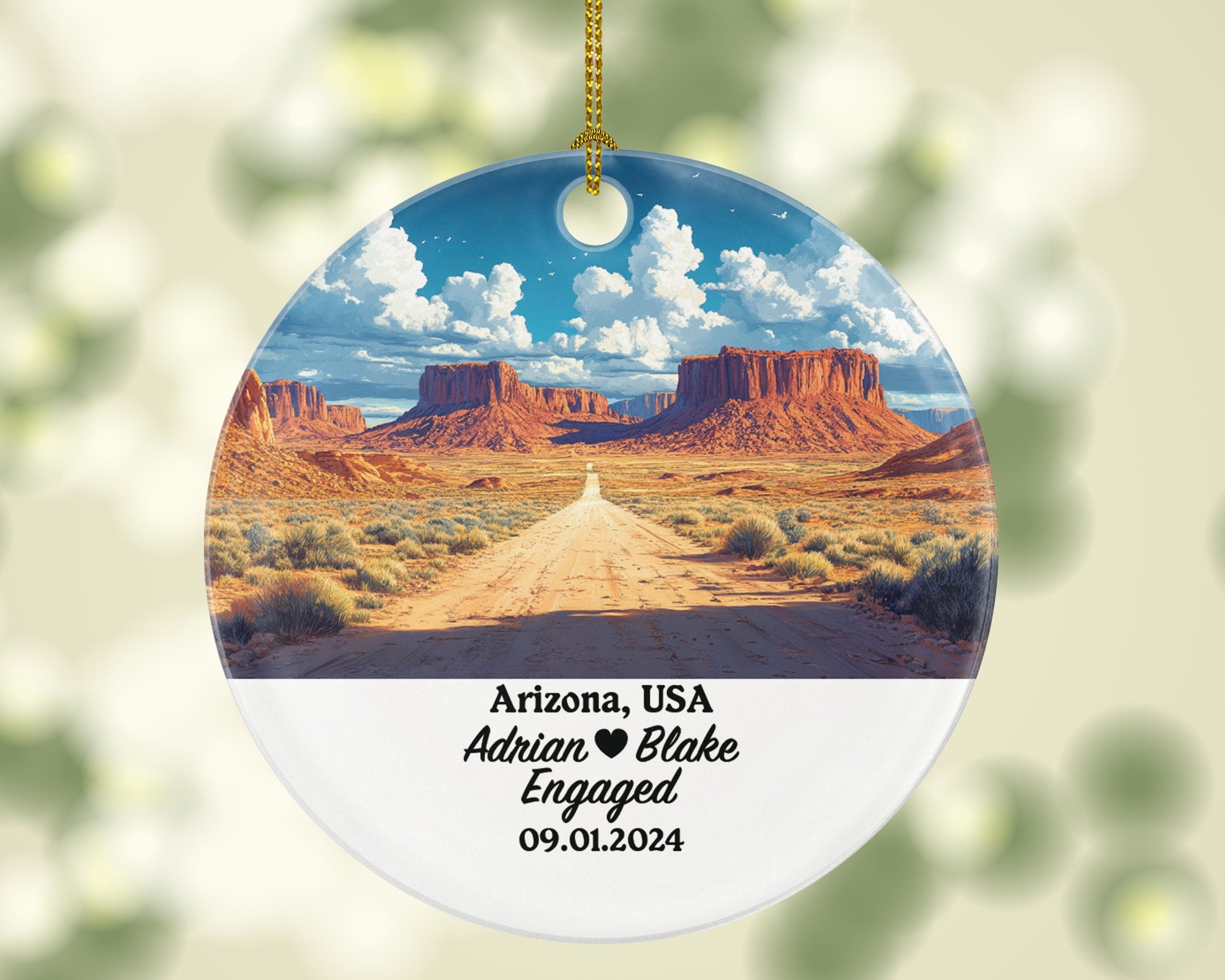 Arizona Christmas Ornament Personalized - AZ Engaged Married Family Together Couple Travel Honeymoon Engagement Marriage