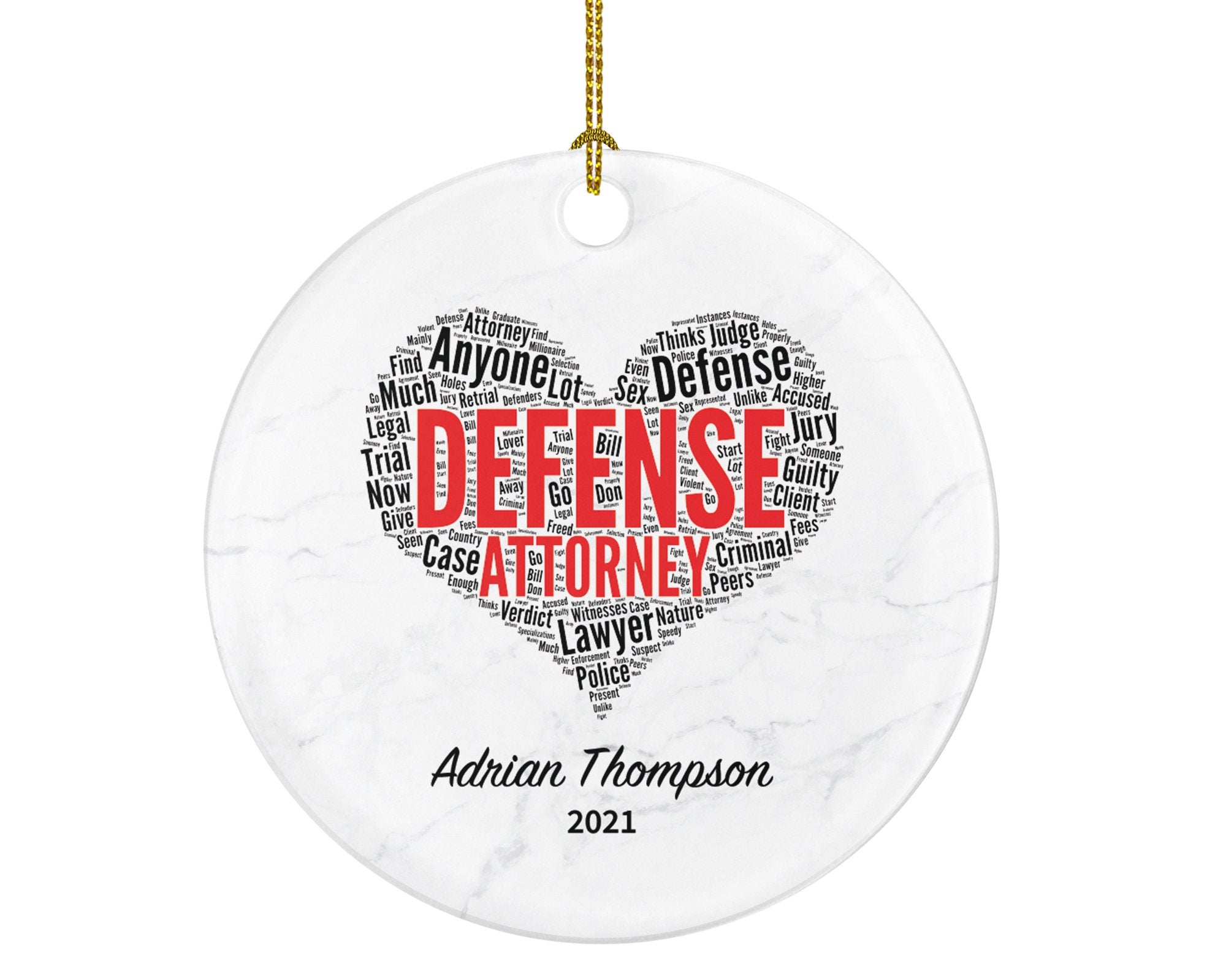 Defense Attorney at Law Judge Christmas Ornament Personalized , Custom Name Year Lawyer Gift