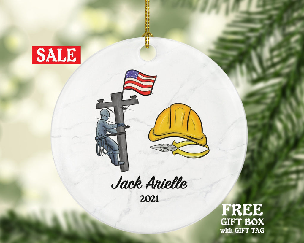 Lineman Electrician Christmas Ornament Personalized - Electrical Worker Lineman Custom Gift - Boss Worker Employee Employer Gift