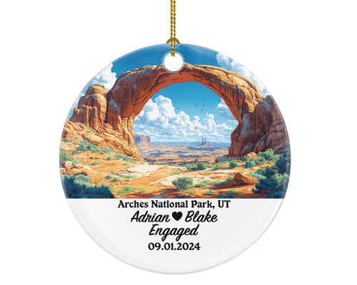 Arches National Park Christmas Ornament Personalized - UT Engaged Married Family Together Couple Travel Honeymoon Engagement Marriage