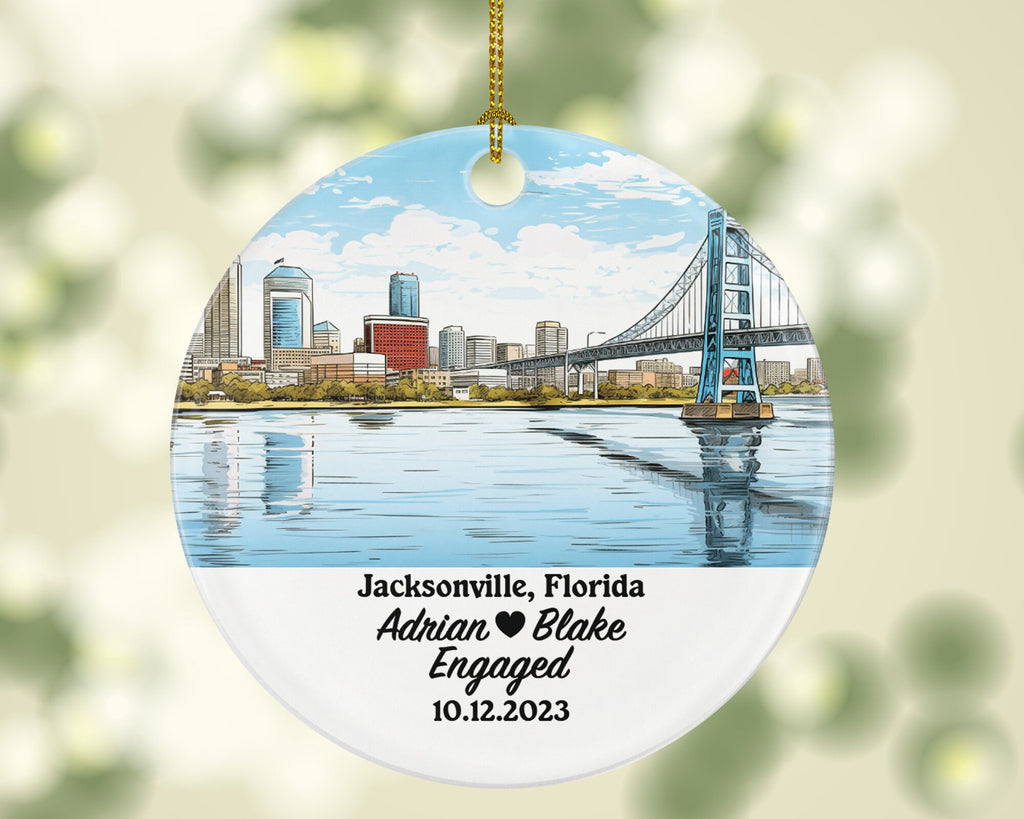 Jacksonville Florida Christmas Ornament Personalized, FL Engaged Married Family Together Couple Travel Honeymoon Wedding Engagement Marriage