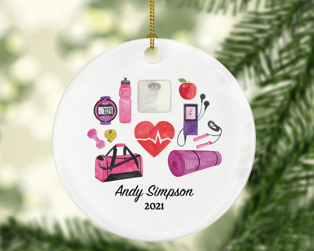 Fitness Pilates Yoga Workout Christmas Ornament Personalized - Personal Trainer Custom Healthy Lifestyle Training Exercise PT Gift