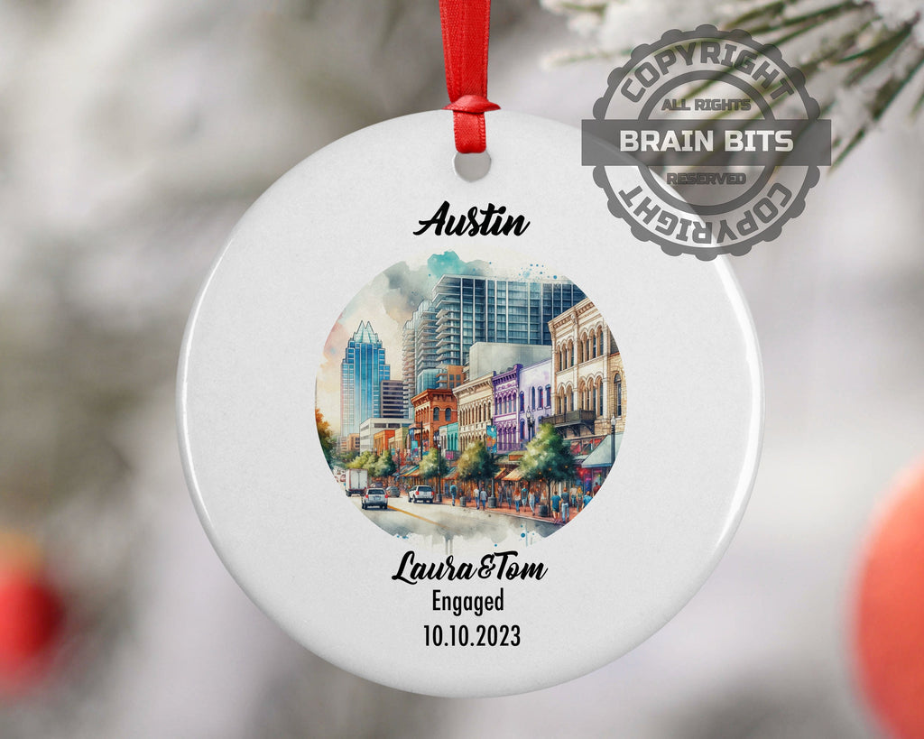 Austin Downtown Ornament, Engagement, Married, Travel, Gift for Engaged Couple, Engagement Gift, Trip, Vacation Souvenir