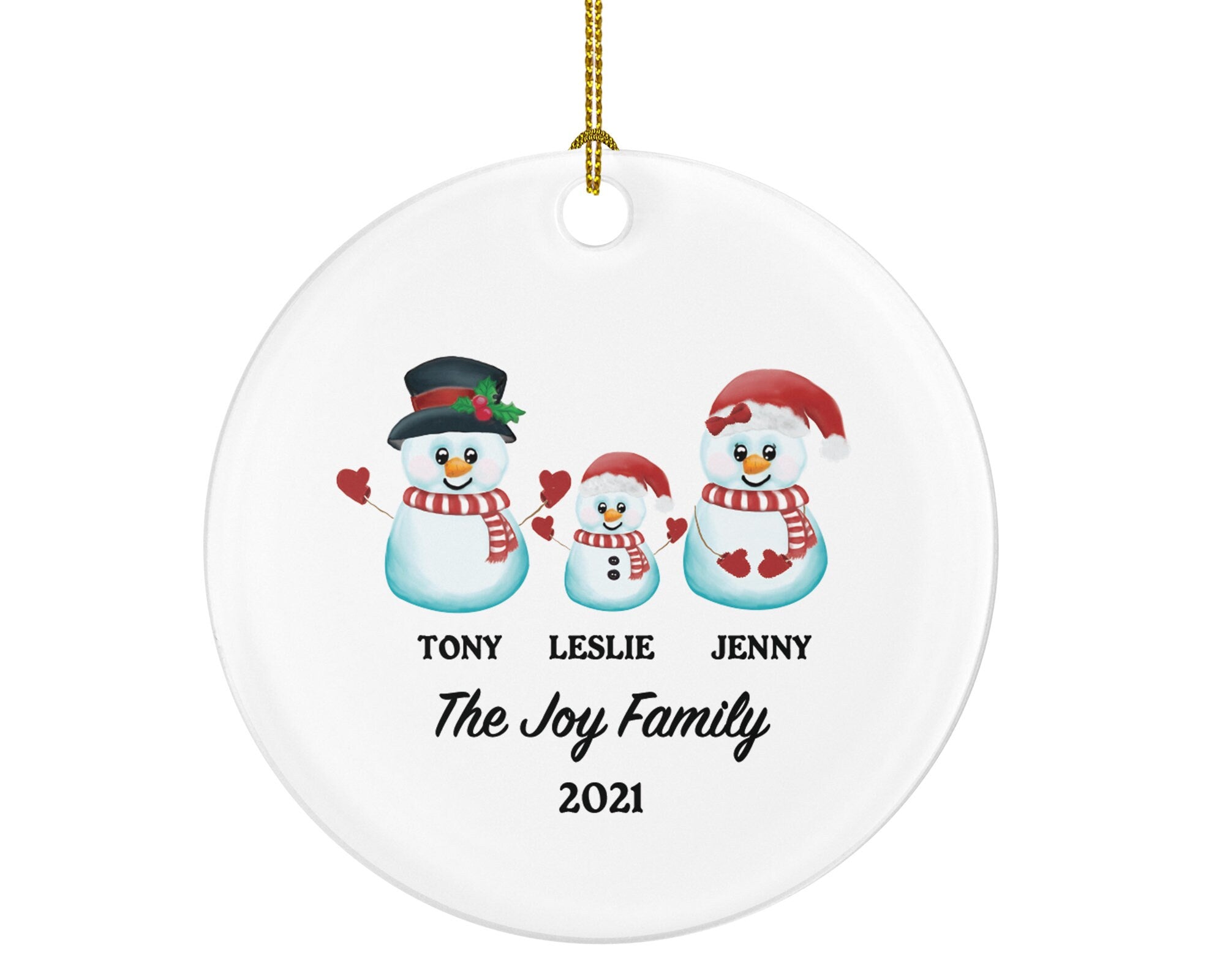 Family of 3 Christmas Ornament Personalized - Parents Mother Father Child Girl Boy Mom Dad Gift - Snowmen Family