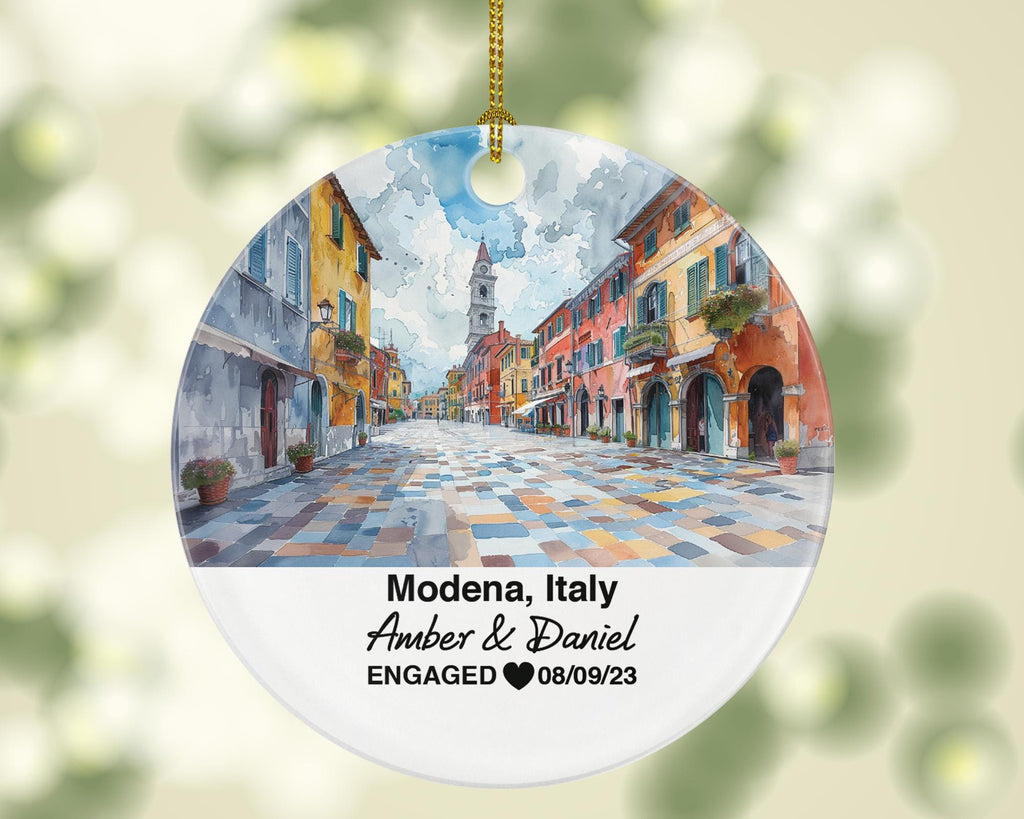 Custom Modena Italy Ornament, Enzo Ferrari Museum, Ghirlandina Tower, Personalized Couple Gift, Celebrate Wedding, Engagement, Honeymoon
