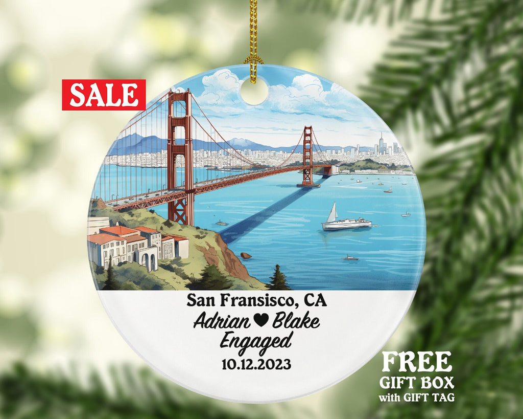 San Francisco California Christmas Ornament Personalized - CA Engaged Married Family Together Couple Travel Honeymoon Engagement Marriage