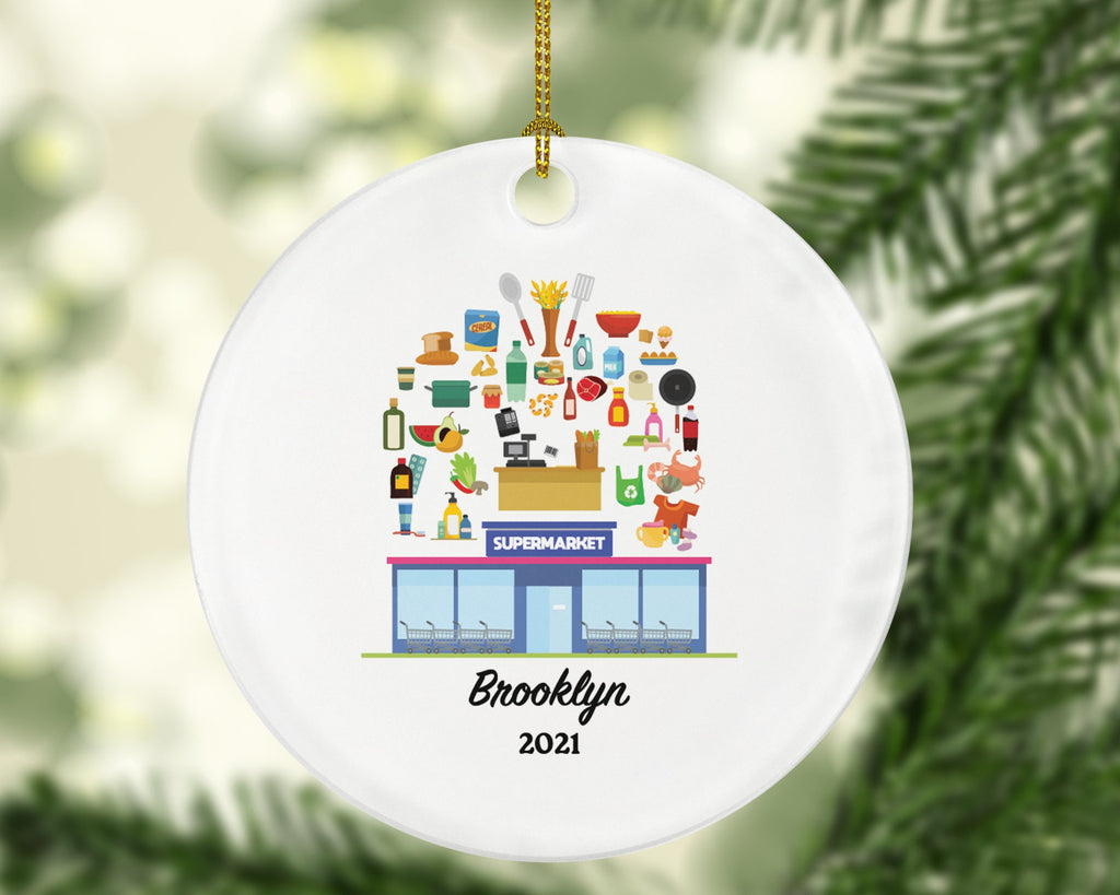 Supermarket Worker, Cashier, Owner Christmas ornament Personalized - Gift For Front Line Hero Essential Worker In Grocery Store, Custom Name