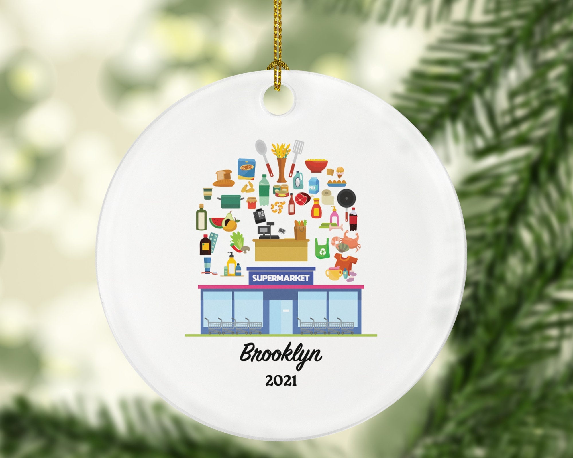 Supermarket Worker, Cashier, Owner Christmas ornament Personalized - Gift For Front Line Hero Essential Worker In Grocery Store, Custom Name