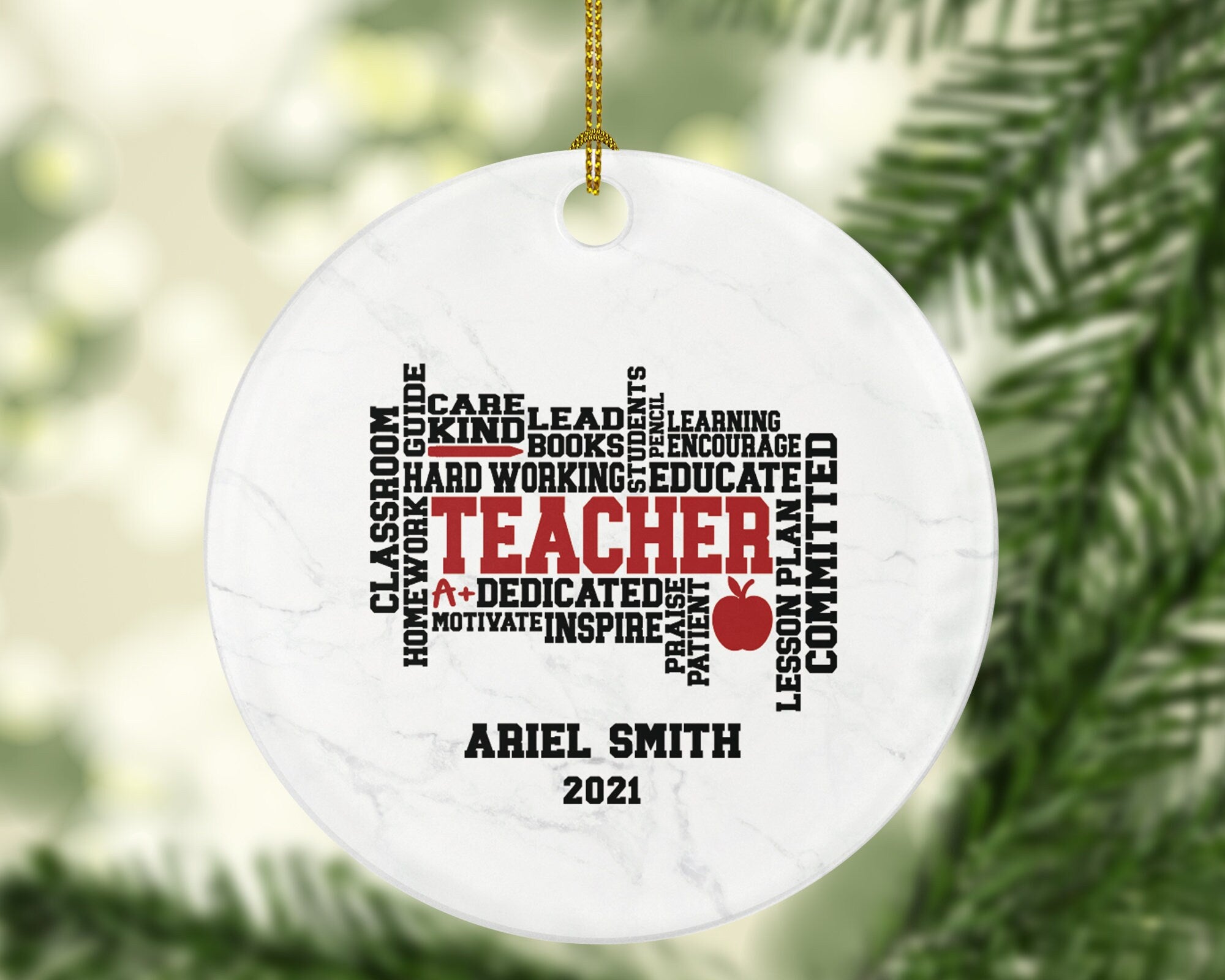 Outstanding Teacher Ornament Personalized - Custom Gift from Student Appreciation Mr Mrs School Graduate Graduation