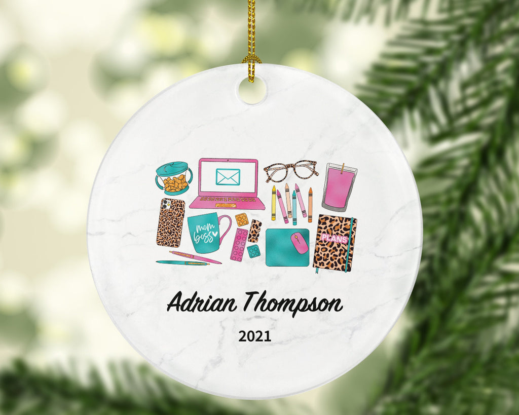 Working From Home Christmas Ornament for a Mother - Personalized Laptop Computer Work Distance Studying Custom Name