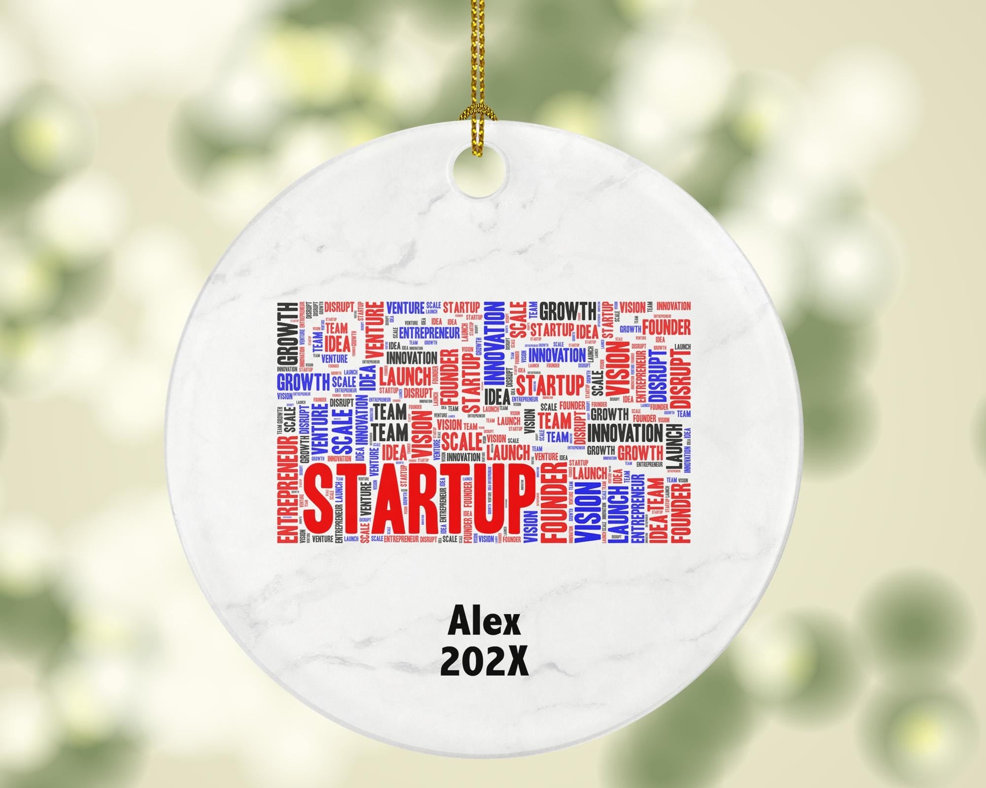 Startup Ornament, Entrepreneur Gift, Founder Word Art Ornament, Personalized Porcelain Keepsake for Business Owners