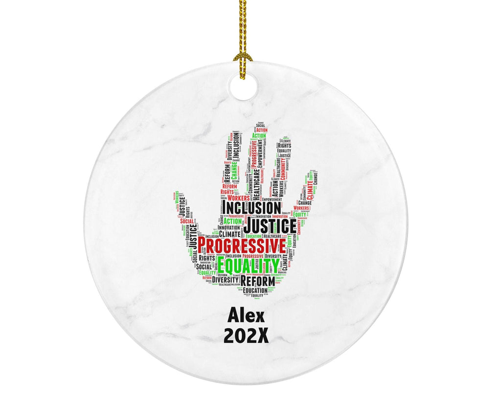 Progressive Equality Ornament – Justice, Inclusion & Diversity Word Art Gift – Personalized Hand Symbol Christmas Tree Decoration