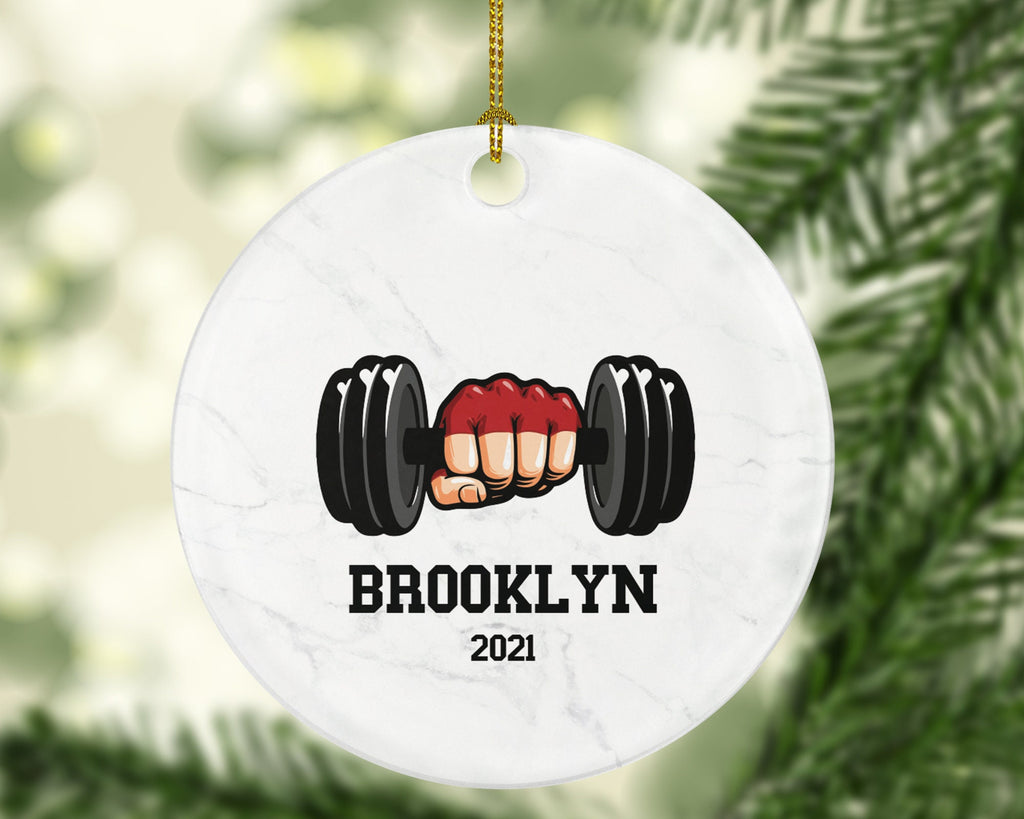 Weight Lifter Fitness Workout Christmas Ornament Personalized - Personal Trainer Healthy Lifestyle Training Exercise PT Gift - Custom Name