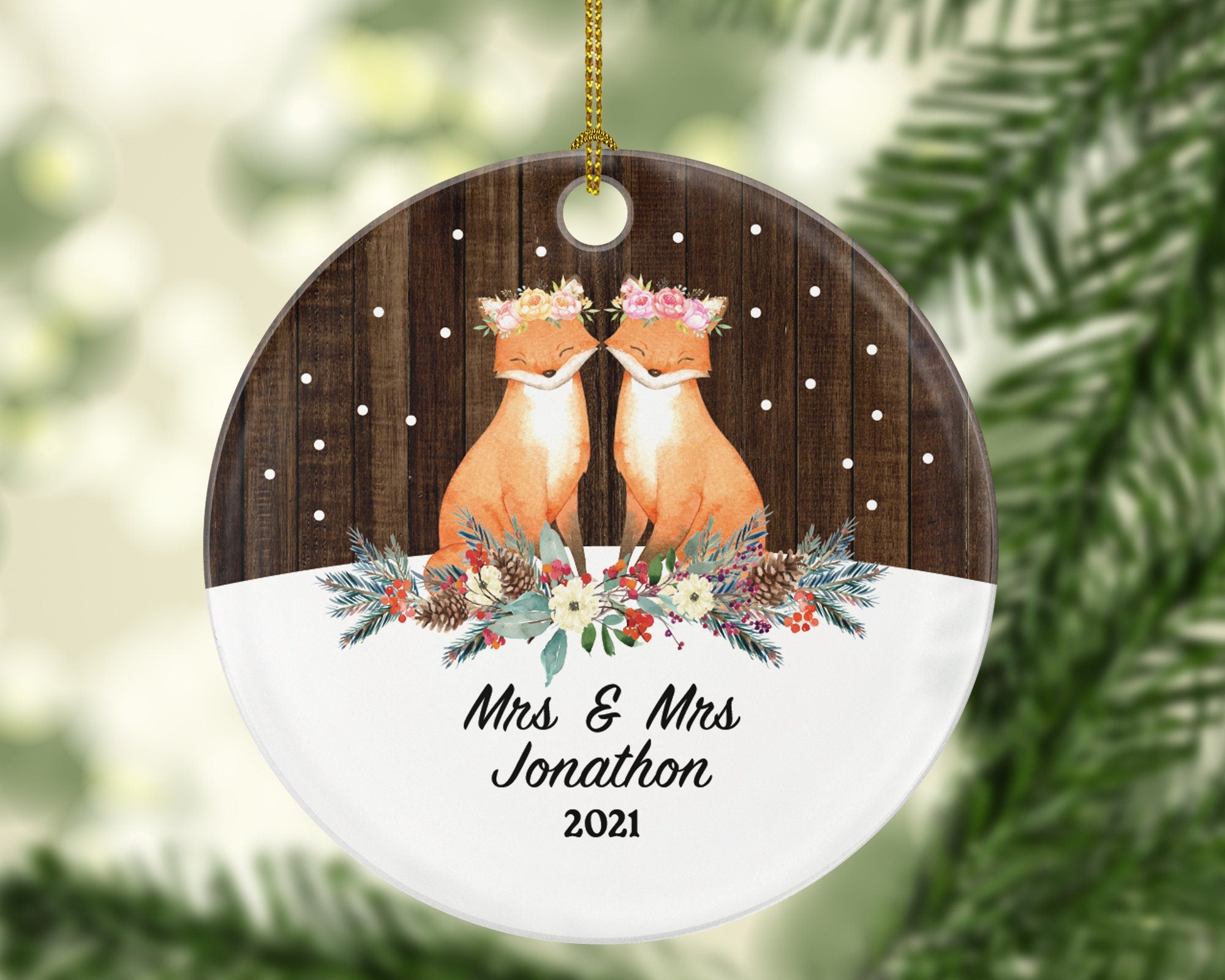Personalized Gay Lesbian Couple Christmas Ornament Pride Fox LGBT - Lgbtq - Gay Pride - Love is Love - Love Wins Same Sex Marriage