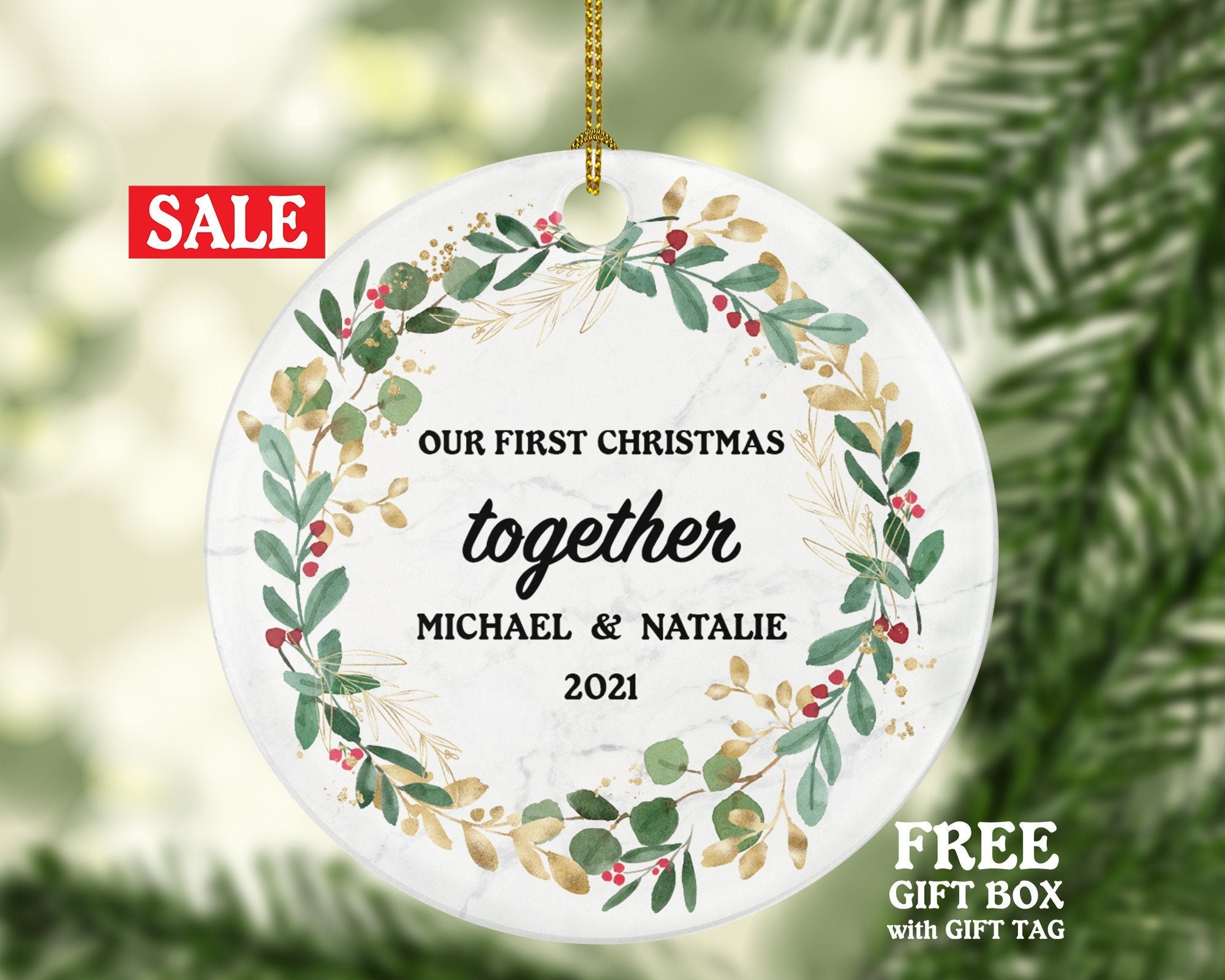 Our First Christmas Together Couple Christmas Ornament Personalized - New Couple Gift - Custom Names and Year