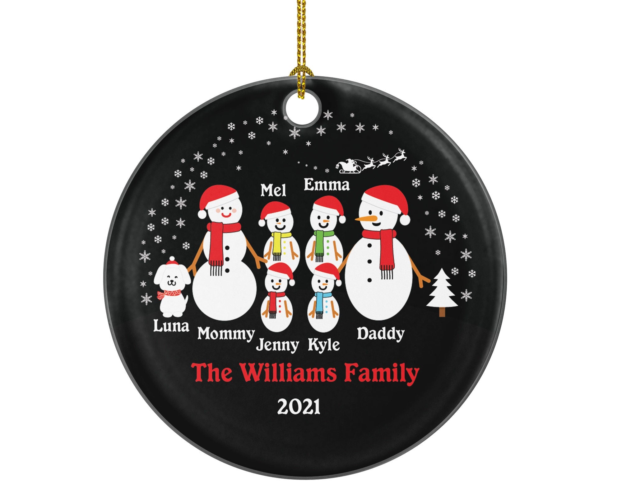 Personalized Family of 6 Christmas Ornaments with Dog Pet, Snowman Family Christmas Ornaments, 6 Snowmen Christmas Ornament, Big Family