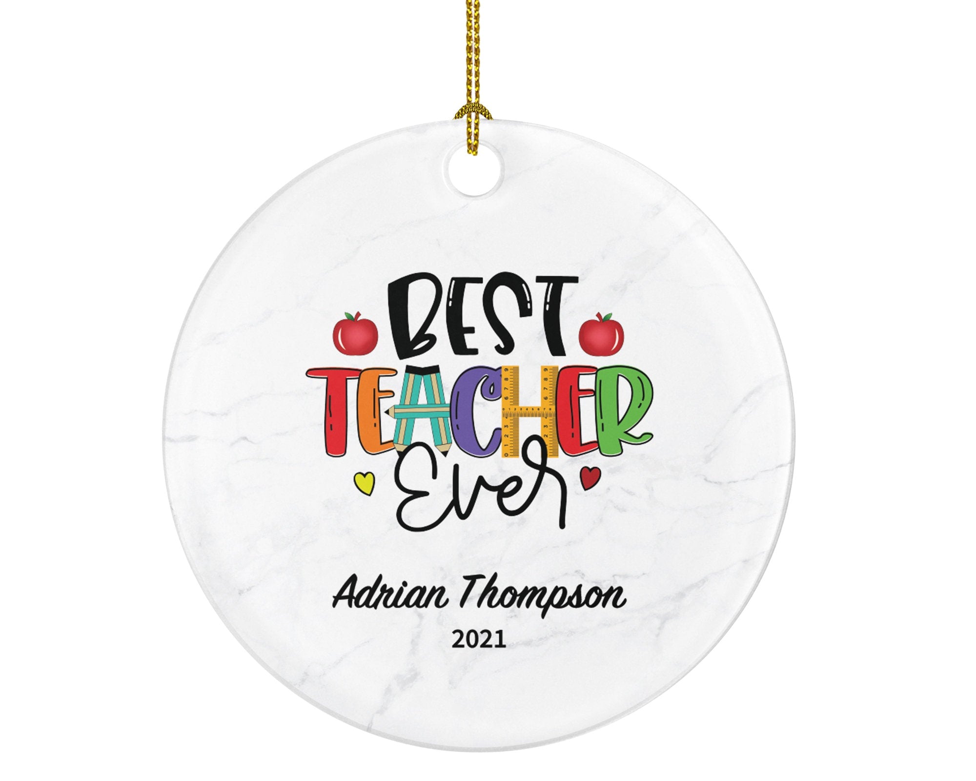 Best Teacher Ever Ornament Personalized - Teacher Custom Gift for from Student appreciation Mr Mrs School Graduate Graduation Mr. Mrs