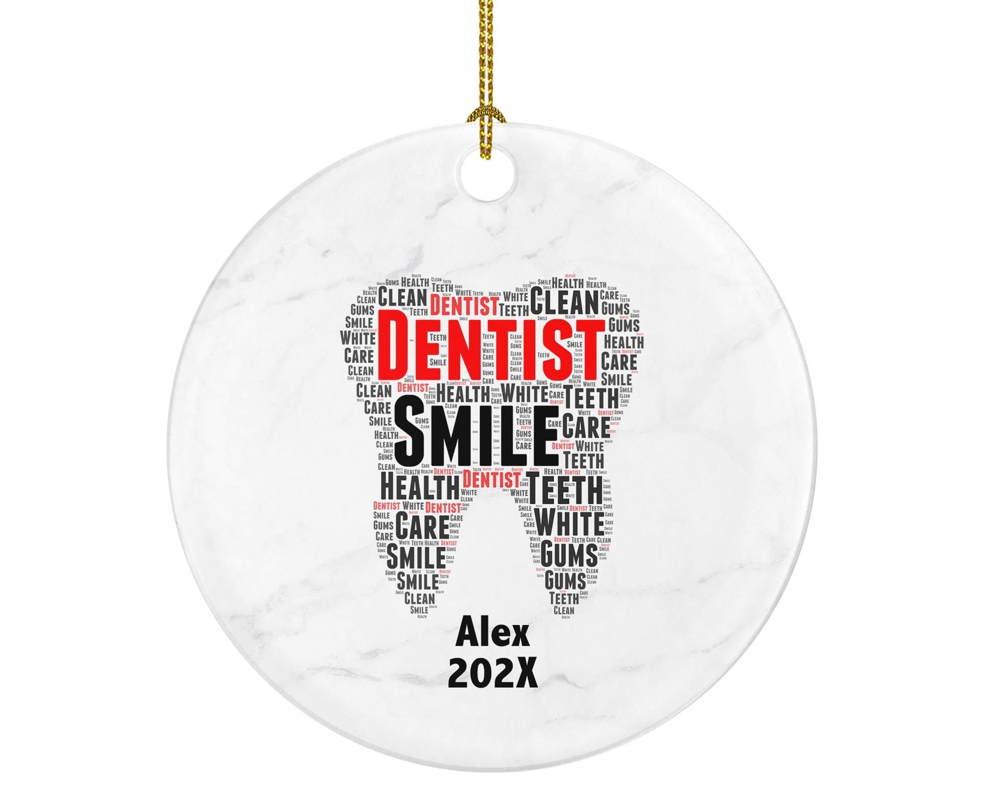 Personalized Dentist Christmas Ornament – Custom Dental Gift – Tooth Shaped Ornament – Dental Student or Hygienist Keepsake