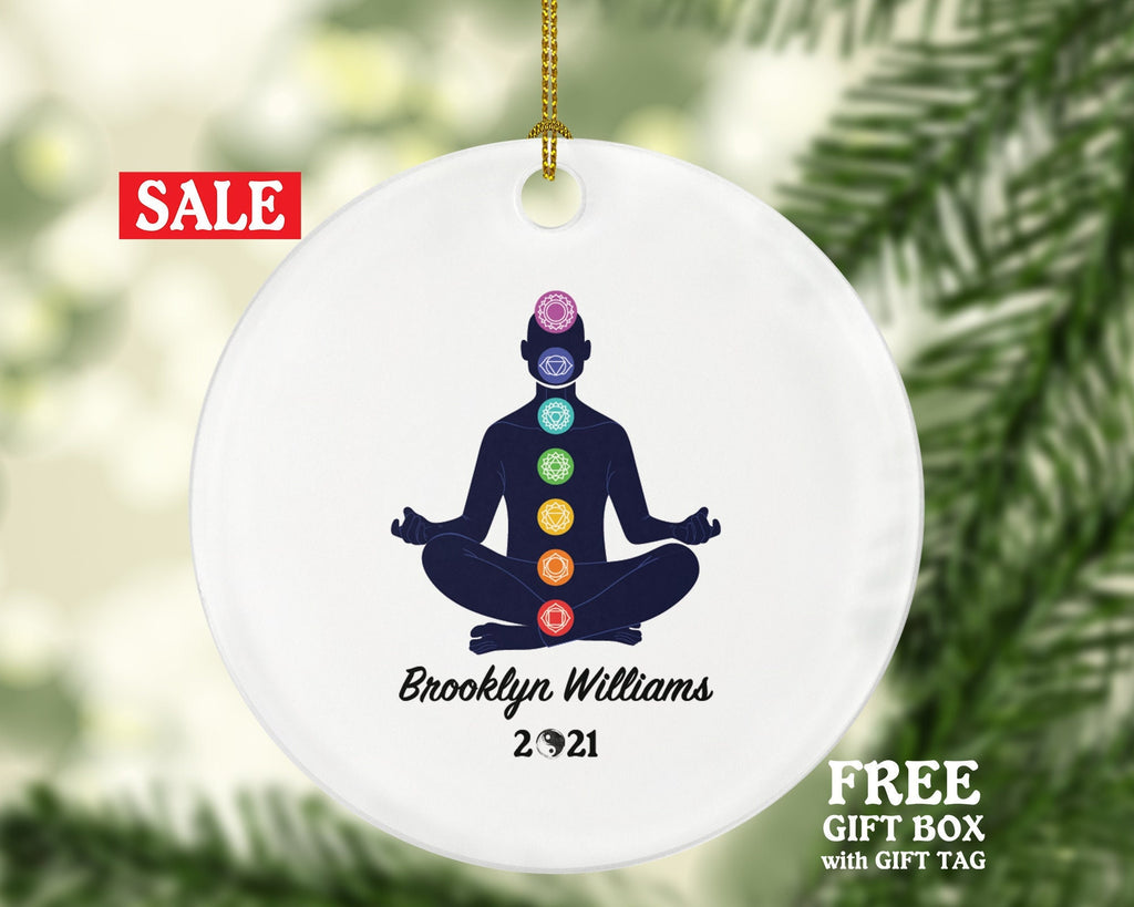 Chakra Christmas Ornament - Yoga Pose Personalized Meditation Happy Asanas, Stretching, Meditation Gift for Male Boy