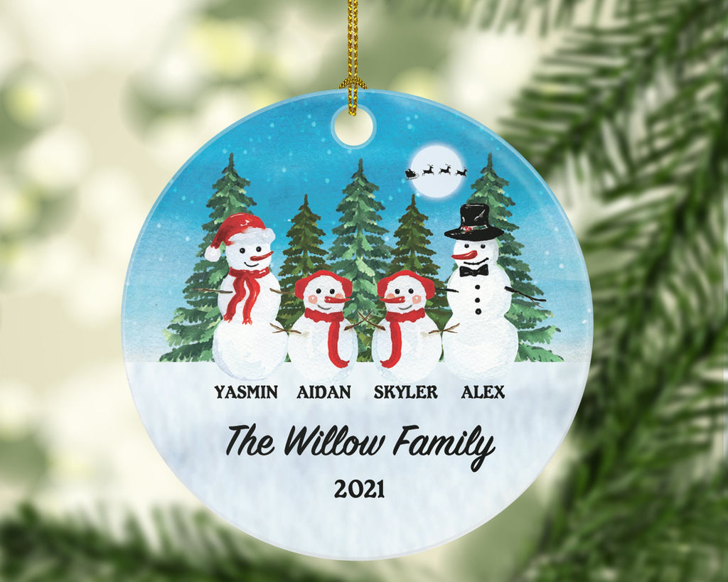 Snowmen Family of 4 Personalized Ornament - First Christmas New Baby Girl Boy Parents Mother Father Mom Dad Gift Kid Child Gift