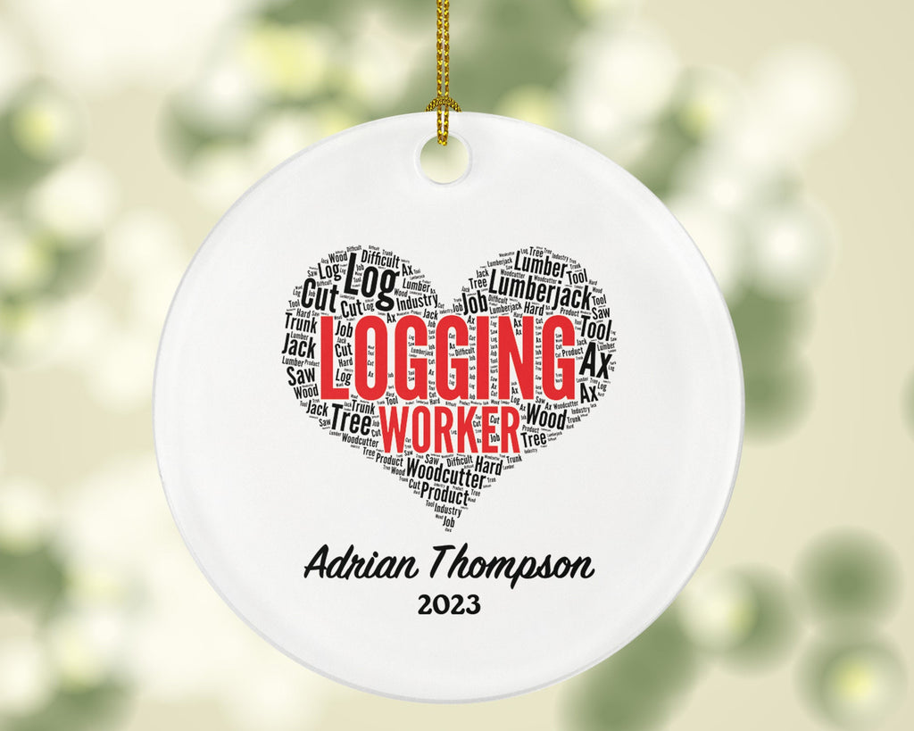 Logging Worker Christmas Ornament Personalized - Woodcutter Job Gift with Name Custom