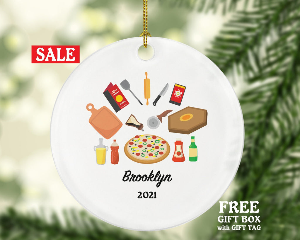 Pizza Shop Owner Worker Pizza Chef Christmas Ornament Personalized, Custom Cooking Kitchen with Name Gift for Best Chef Cooking Lover