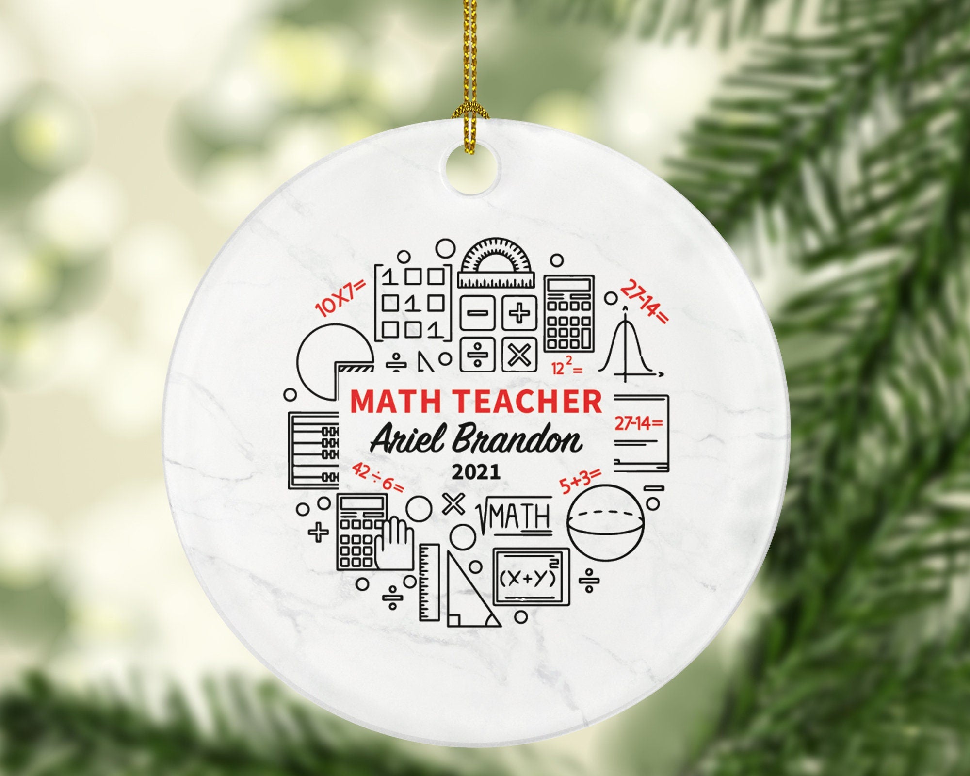 Math Teacher Christmas Ornament Personalized, Math Teacher Christmas Tree Ornament, Math Teacher Christmas Tree Decor