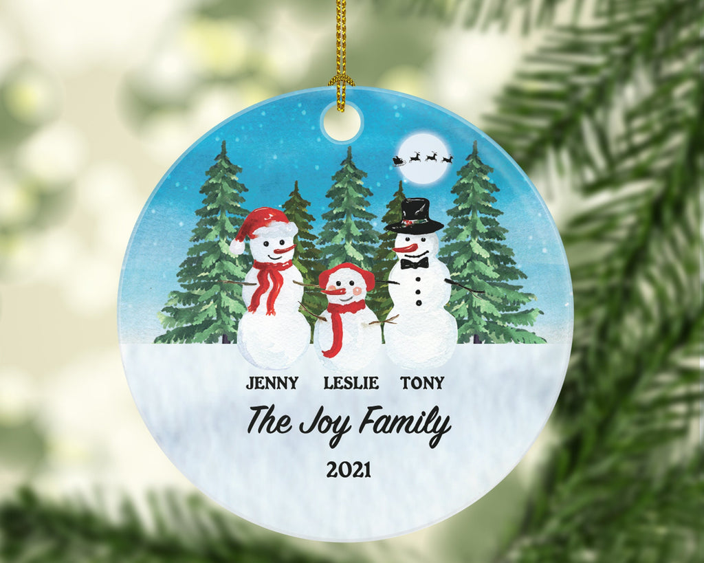 Snowmen Family of 3 Personalized Ornament - First Christmas New Baby Girl Boy Parents Mother Father Mom Dad Gift Kid Child Gift