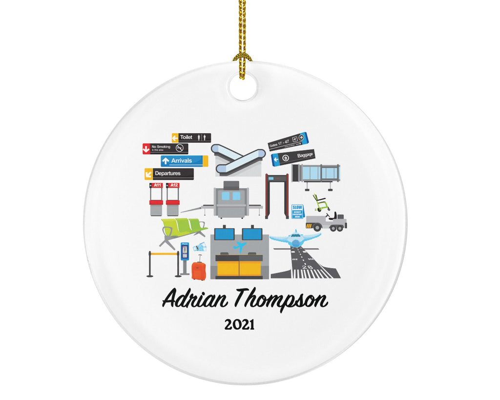 Airport Worker Pilot Christmas Ornament - Personalized Airport Planner Operations Manager Aeronautical Engineer Flight Attendant Dispatcher