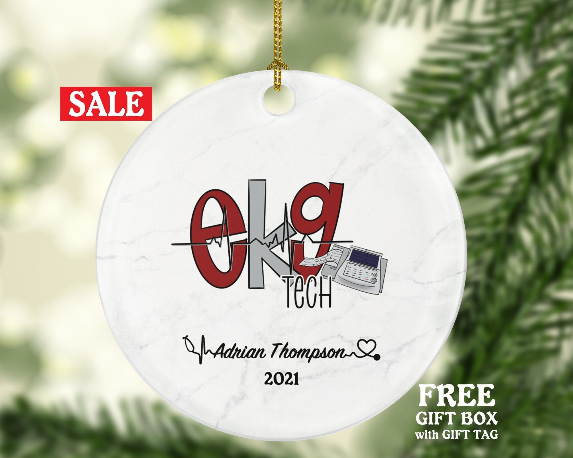 Electrocardiogram Technician EKG Tech Christmas Ornament Personalized - Heartbeat Gift Health Worker School Student Graduation Gifts