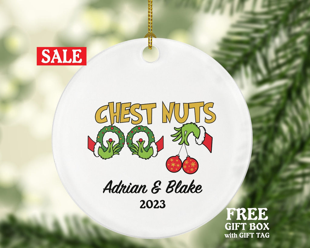 Chest Nuts Couple Funny Christmas Ornament - Personalized Mr and Mrs Married Future Marriage Husband Wife Fiancé Love