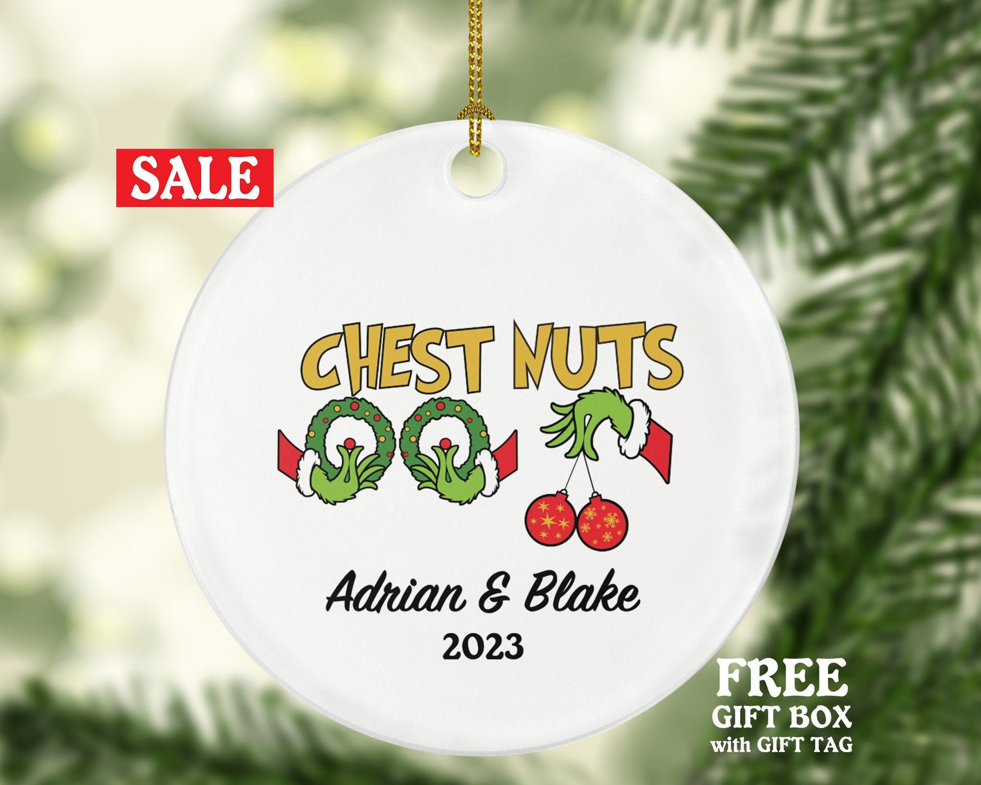 Chest Nuts Couple Funny Christmas Ornament - Personalized Mr and Mrs Married Future Marriage Husband Wife Fiancé Love
