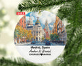 Madrid Spain Round Ceramic Christmas Ornament – Personalized Holiday Keepsake, Custom Couple Gift for Wedding or Honeymoon