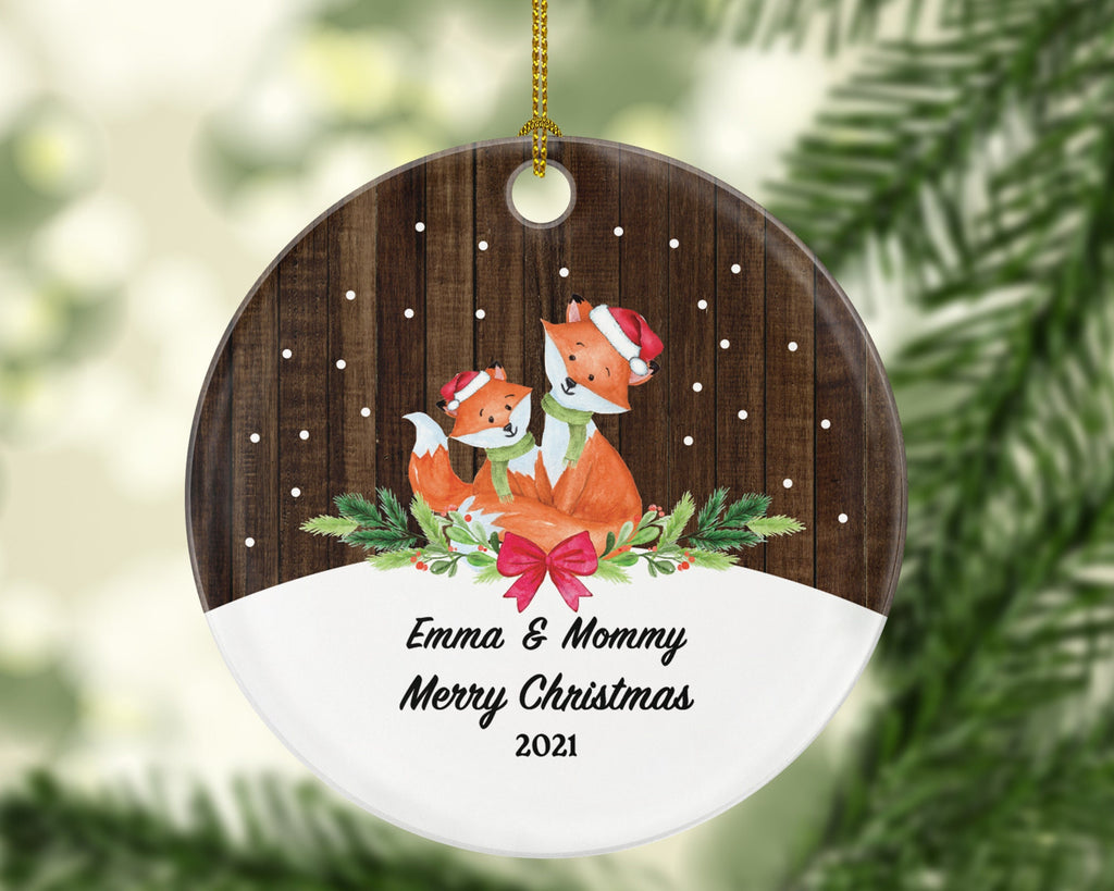 Personalized Single Mother of Baby and Kid Christmas Ornament - Fox Mom Daughter Son Family Boy Girl Foxes Gift For from Parent Mommy Me