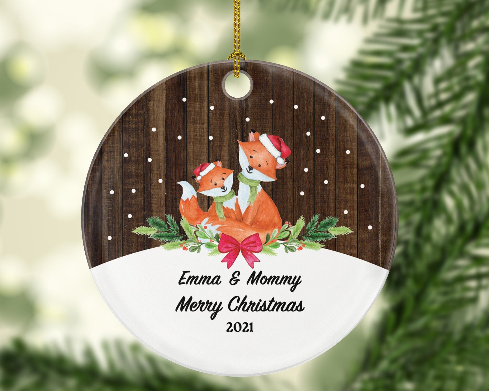 Personalized Single Mother of Baby and Kid Christmas Ornament - Fox Mom Daughter Son Family Boy Girl Foxes Gift For from Parent Mommy Me