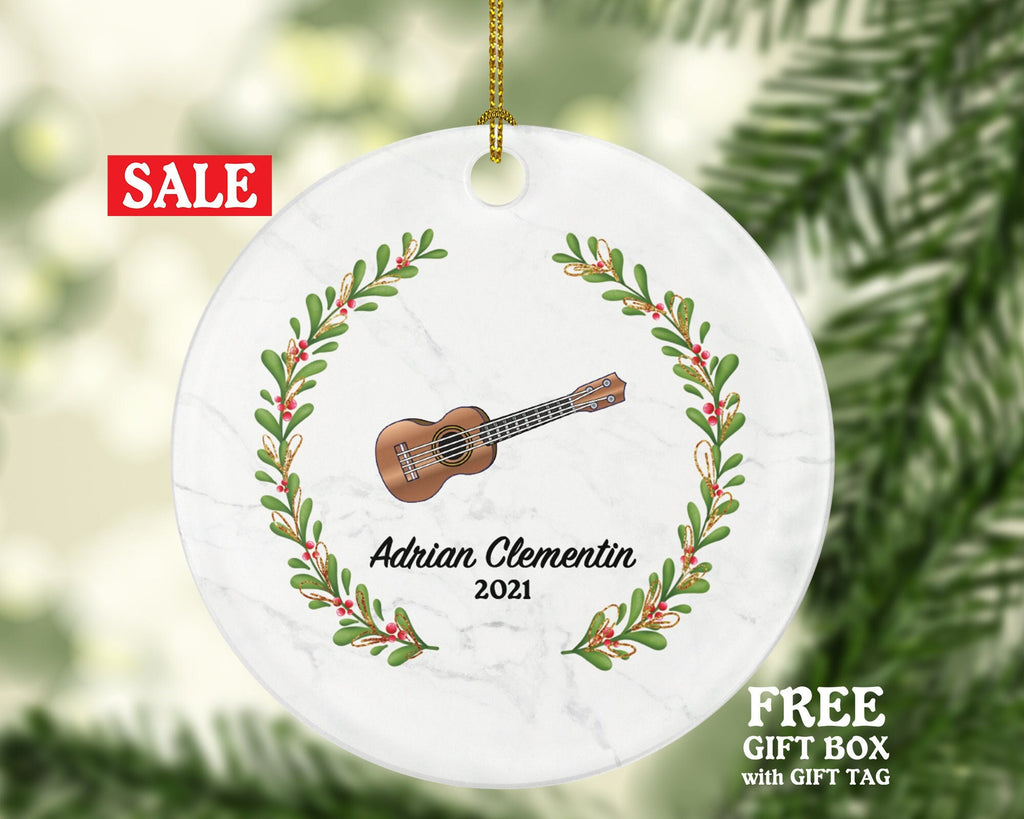 Guitar Christmas Ornament Personalized - Musical Instrument Guitarist Playing Guitar Gift for Guitarist - Custom Name Year