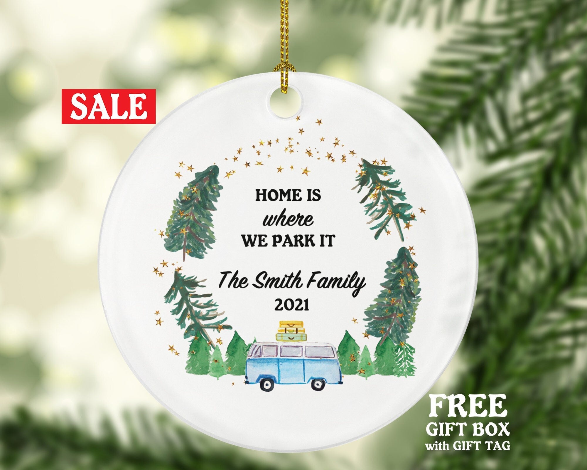 Camper Ornament - Camping Tent Family Christmas Bicycle Fire Vacation Trip Recreational Personalized Gift