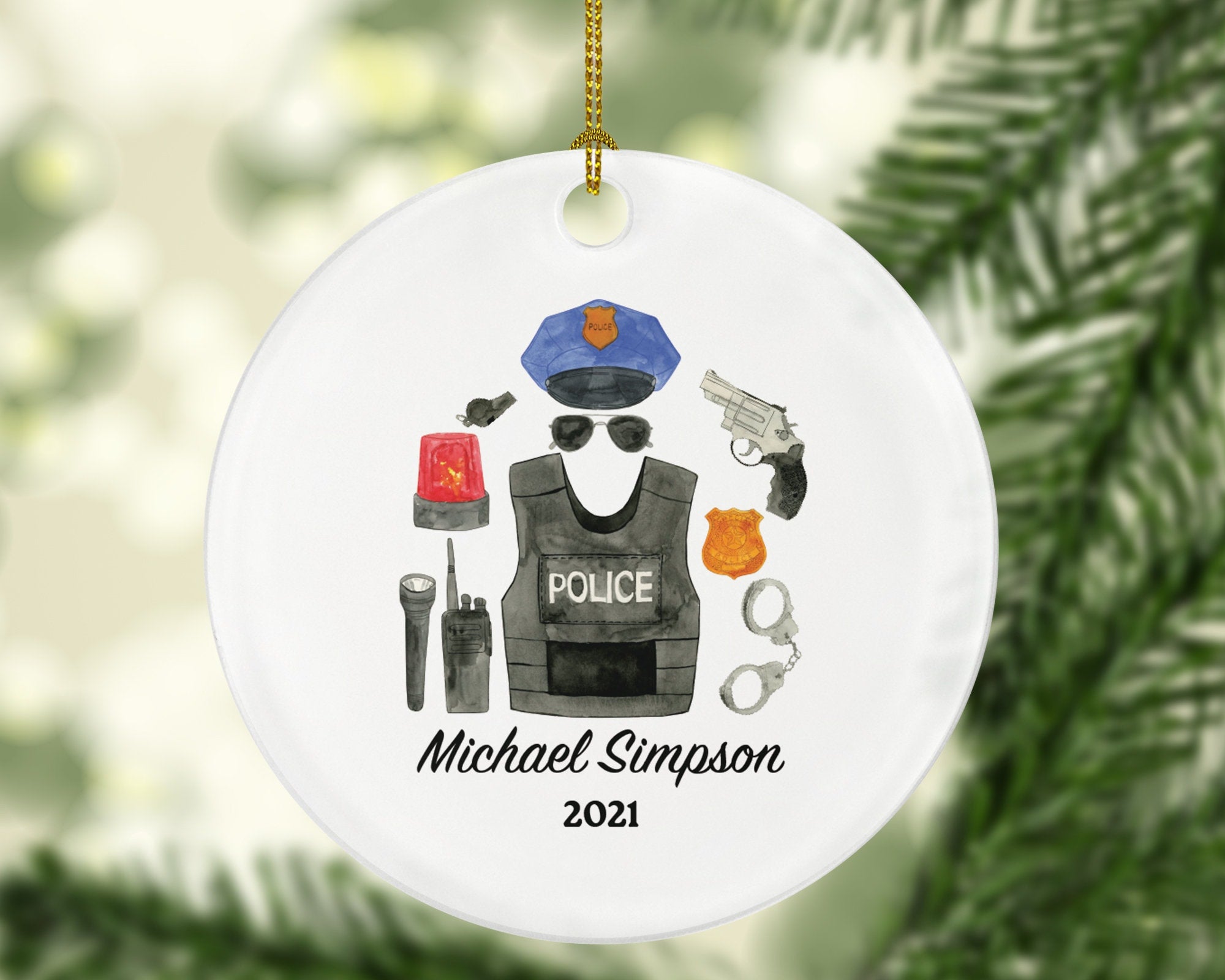 Policeman Christmas Ornament Personalized - Police Team Officer Custom Gift - Police Equipment