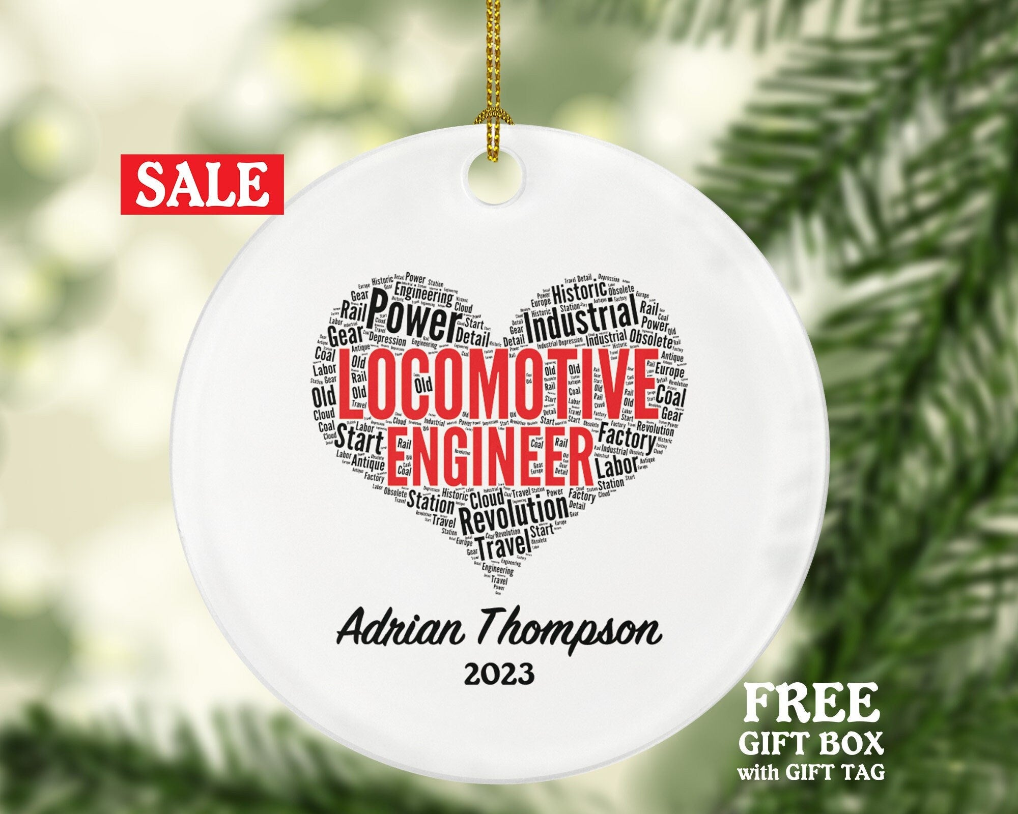 Locomotive Engineer Christmas Ornament Personalized, Custom Gift