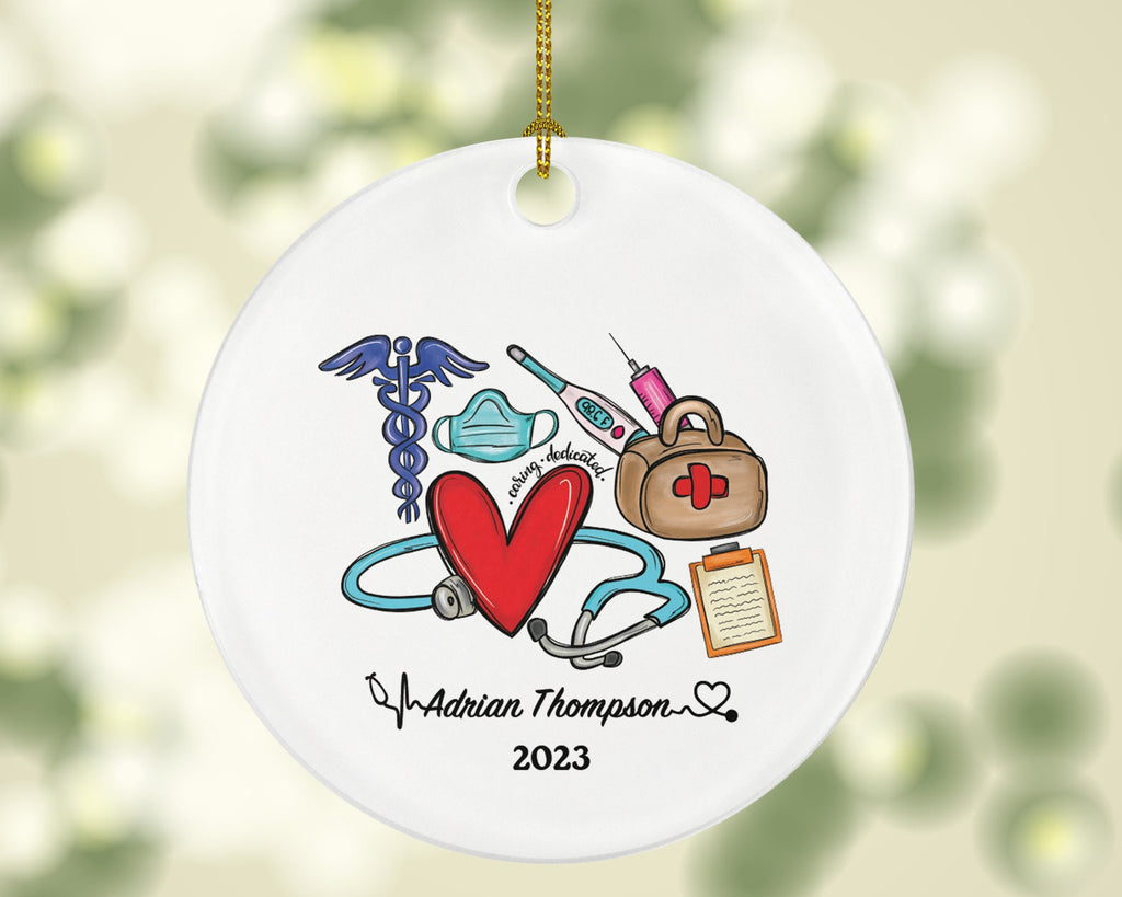 Doctor Christmas Ornament Personalized - Nurse Ambulance Aid Therapist Surgeon Medical Dr Physician Gift for MD RN - Custom Name Year