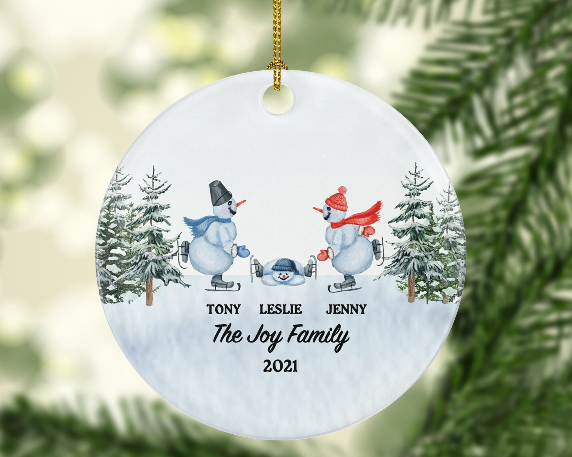 Family of 3 Christmas Ornament Personalized - Parents Mother Father Child Girl Boy Mom Dad Gift - Snowmen Family