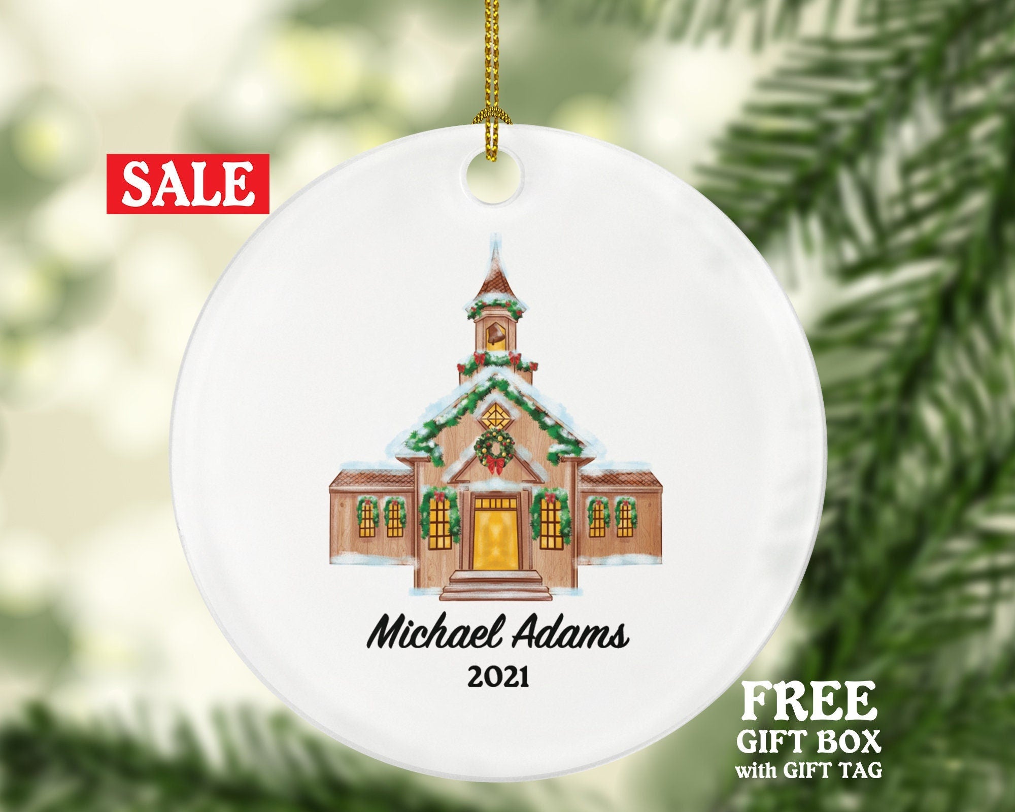 Church Christmas Ornament Personalized - Christian Gift - Custom Name Year
